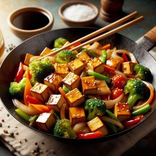 Wok oriental con tofu y vegetales