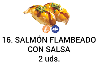 14. Nigiri De Salmón Flambeado Con Salsa (2 Uds.)