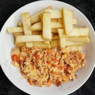 Fried Yam and Egg Sauce 