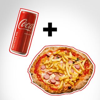 Pizza Würstel e patatine + Bibita