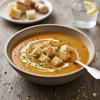Vellutata carote e zenzero con crostini di pane