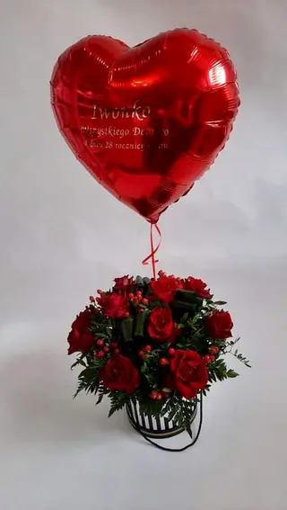 Flowerbox/Box kwiatowy CZERWONE RÓŻE + balon