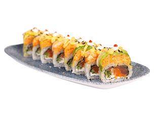 Dragon roll z krewetkami, tuńczykiem i łososiem
