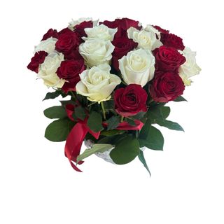 Cos 51 Trandafiri Rosii si Albi