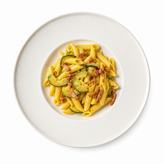 Penne Zucchini con pancetta e gorgonzola