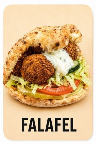 FALAFEL - pane pita, polpette di ceci, insalata, pomodoro, cetrioli, salsa yogurt