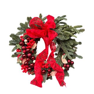 Coroniță Crăciun 45cm cu brad și funda roșie