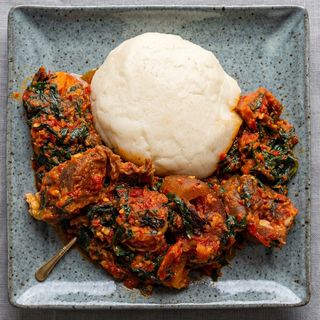 Pounded Yam, Efo and Beef