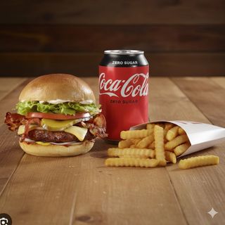 Smoky burger + patatine + bibita