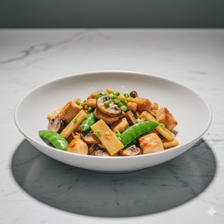 Pollo con funghi e bambù