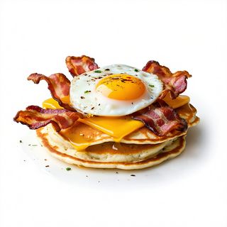 Tortitas con Bacon, Queso y Huevo frito