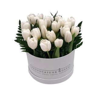 Caja De Tulipanes Blancos Con Verdes Variados  (20 Uds)