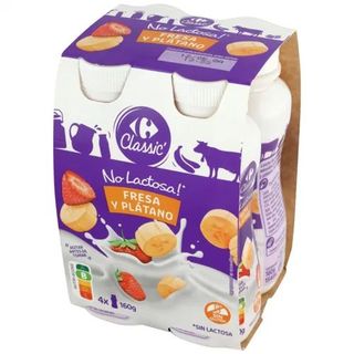 Yogur Liquido Sin Lactosa Fresa/Platano Carrefour 4 X 160 Gr.
