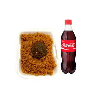 Jollof rice with beef & Coca -cola