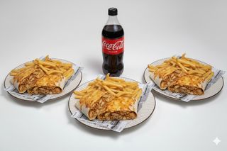 Oferta 3 tacos + patatas + Coca-Cola Sabor Original botella 2L.