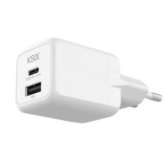 Cargador De Red Ksix 1X Usb-A + 1X Usb-C Gan Power Delivery Pps 20W Blanco - 8427542139487