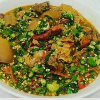 Okra soup +  choice of swallow + 2 meats