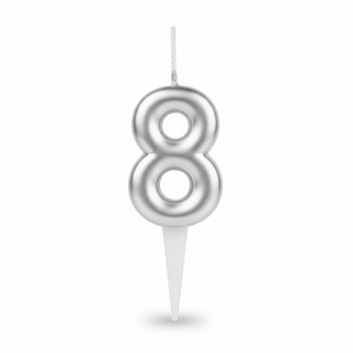 Vela número "8" plateada
