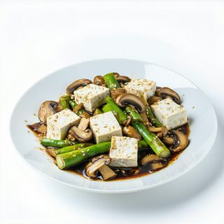 Bambú y setas salteadas