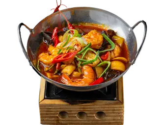 116. Frutti di mare in padella di fuoco