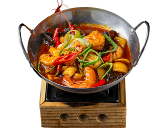 116. Frutti di mare in padella di fuoco