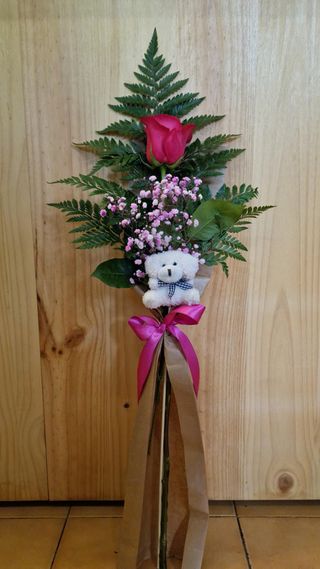 Ramo De 1 Rosa Rosa Presentacion Osito