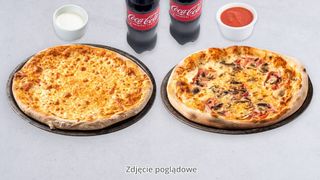 37. Zestaw XXL PARTY: Pizza Sezonowa 50cm, Capriciosa 50cm, Coca-cola 0,85l, 2x dowolny sos