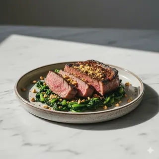 Picanha alla griglia, rape spadellate e nocciole tostate