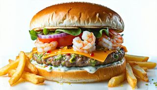 Royal shrimp burger and fries