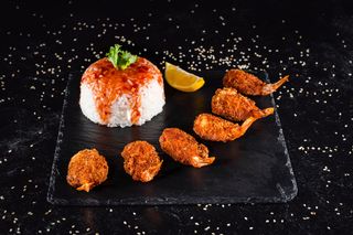 კრევეტი საფანელში ბრინჯით