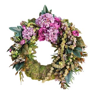 Wianek z Mchu z fioletowymi kwiatami sztucznymi klasy premium mały 