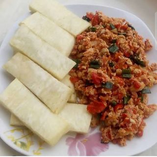 Fried Yam and Egg sauce