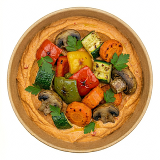 Humus cu ardei copt si salata de legume coapte (de post)