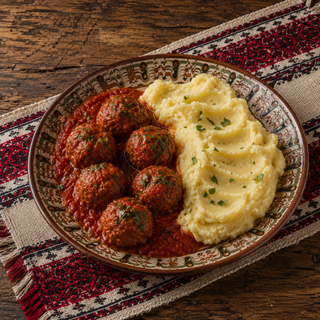 Chiftele marinate cu piure de cartofi