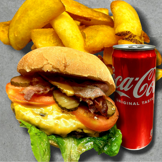 Kid menù hamburger con patatine fritte e bibita