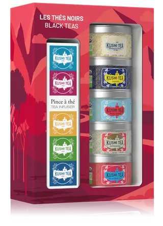 Kusmi Tea - Les Thés noirs bio - Sortido de 5 caixas metálicas + pinça de chá - 100 g