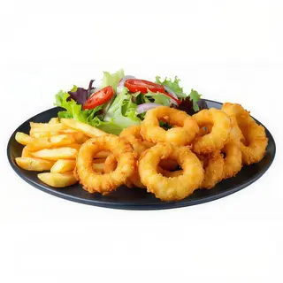 Calamares Con Patatas Y Ensalada