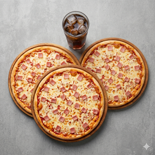 3 Pizzas Grandes + Coca cola de 2L