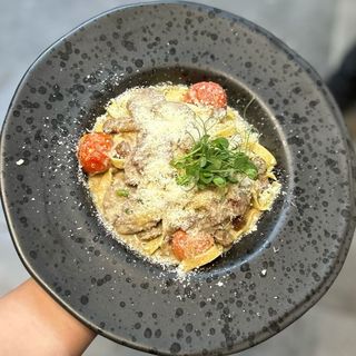 Tagliatelle ai Funghi Porcini, filetto manzo, hiodini & olio Tartuffo