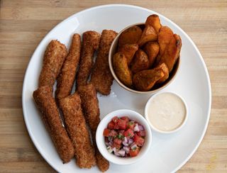 Coconut Fish Sticks With kachumbari and garlic mayo