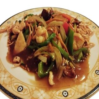 gambas agridulces con frutas