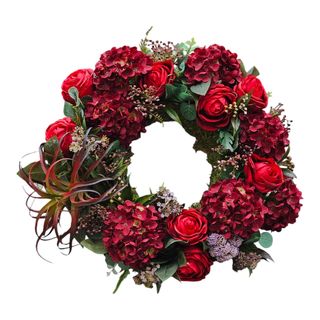 Wianek z bordowych kwiatów z oplątwą mały 