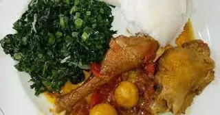 Chicken Kienyeji with Terere and Ugali