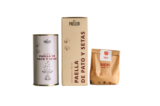 Paella de pato y setas a leña