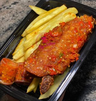 Fries and peppered turkey