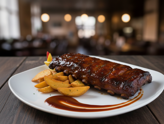 Costițe de porc cu cartofi wedges si sos barbeque