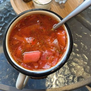  Borsch With Sour Cream, Twisted Salo And Black Bread, 300 Ml 