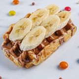 Belgian waffle with milk chocolate, banana 