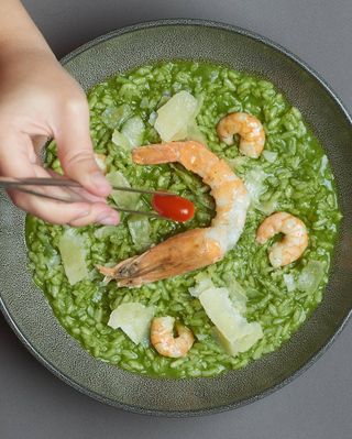 Risotto Al Pesto Con Gamberi