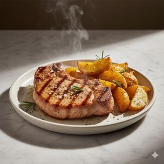 Bracciola di maiale alla griglia con patate al forno